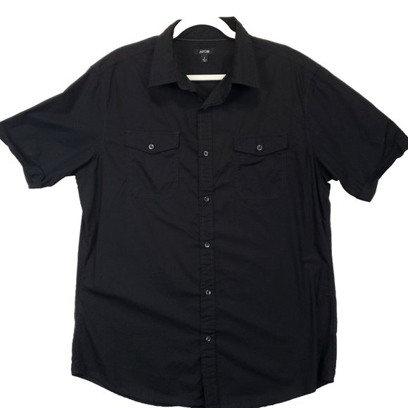 Apt.9 Button Up Shirt Men L Casual Collared Short Sleeve Front Pockets Black - Picture 1 of 12